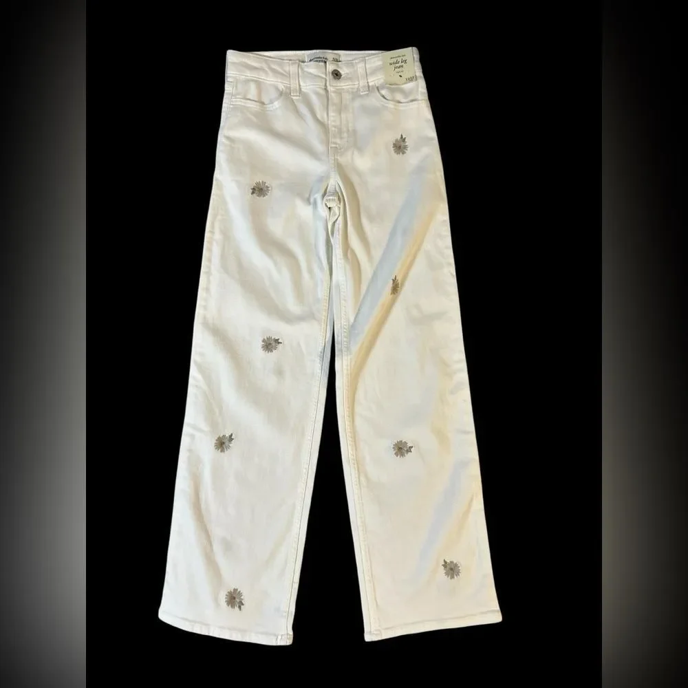 NWT Abercrombie kids White High-Rise Wide Leg Jeans Size 11/12